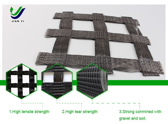 উচ্চ শক্তি ওয়ার্প বোনা পলিয়েস্টার Geogrid শক্তিশালী রাস্তা এবং রেলওয়ে জন্য